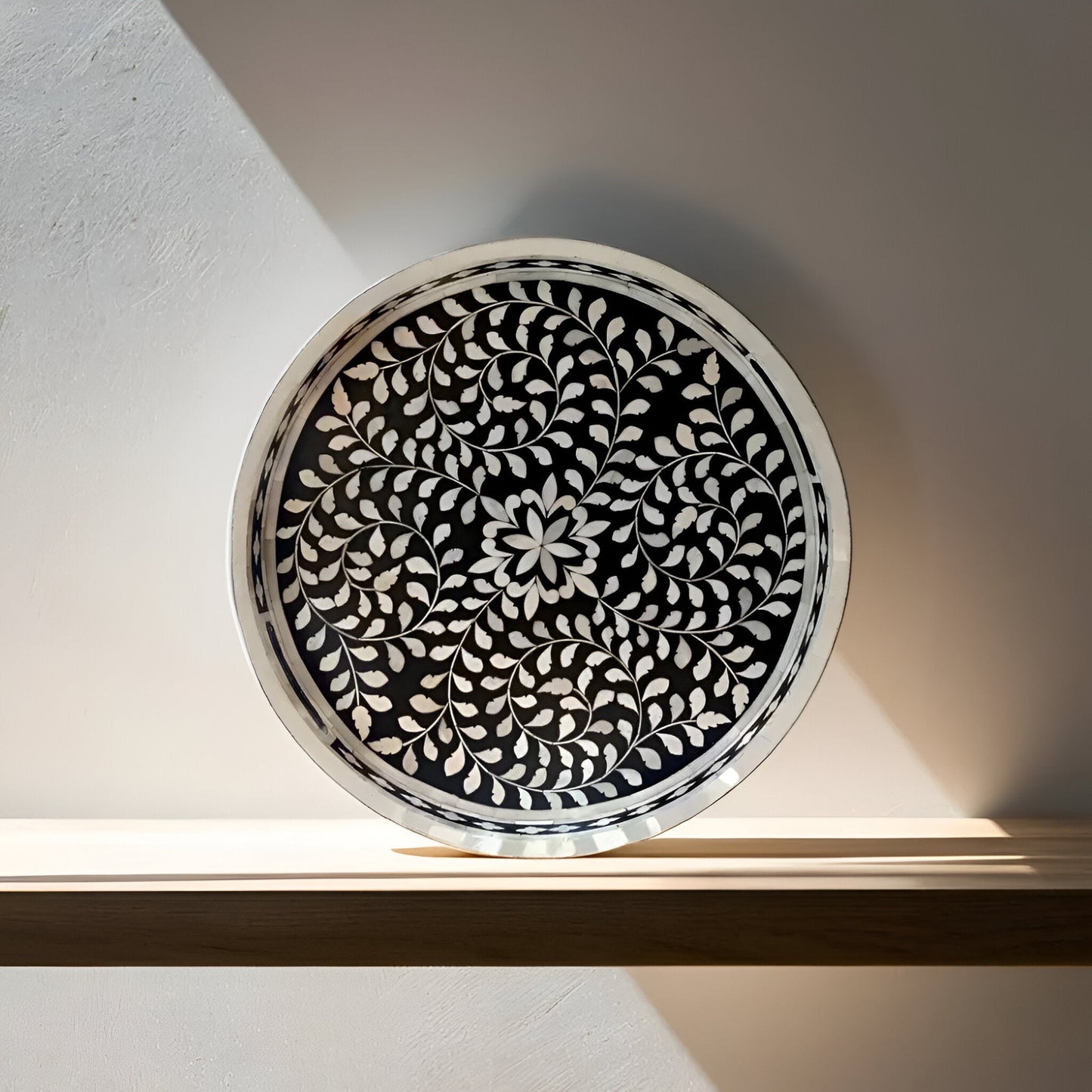 Handmade Customized Bone Inlay Round Serving Tray