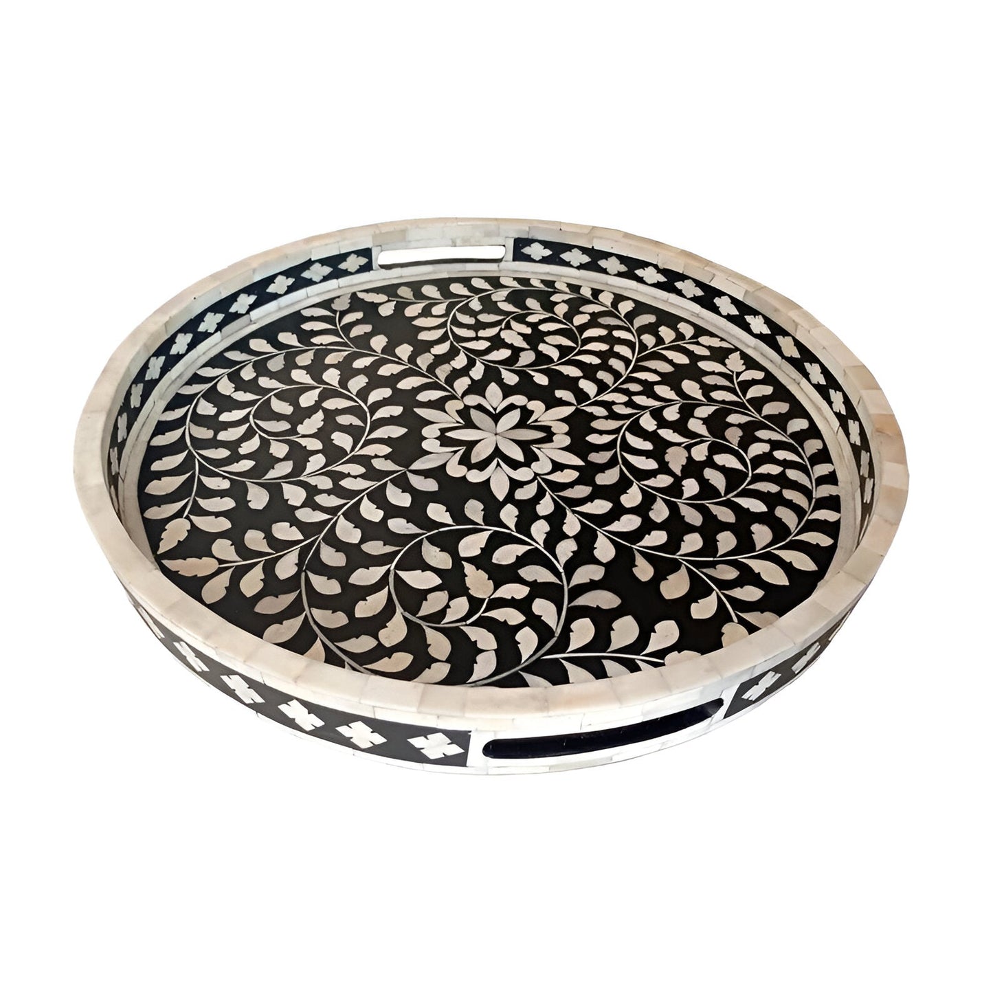 Handmade Customized Bone Inlay Round Serving Tray