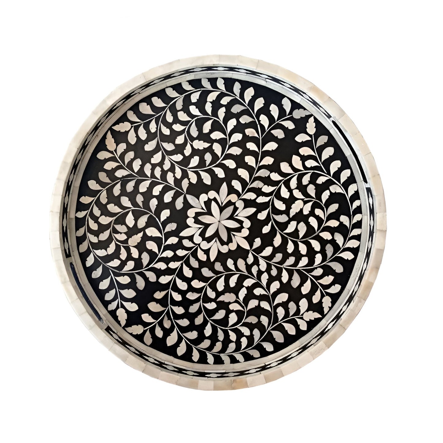 Handmade Customized Bone Inlay Round Serving Tray