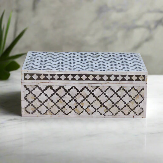 Handmade Mother Of Pearl Jewelry Box- Geometric Pattern