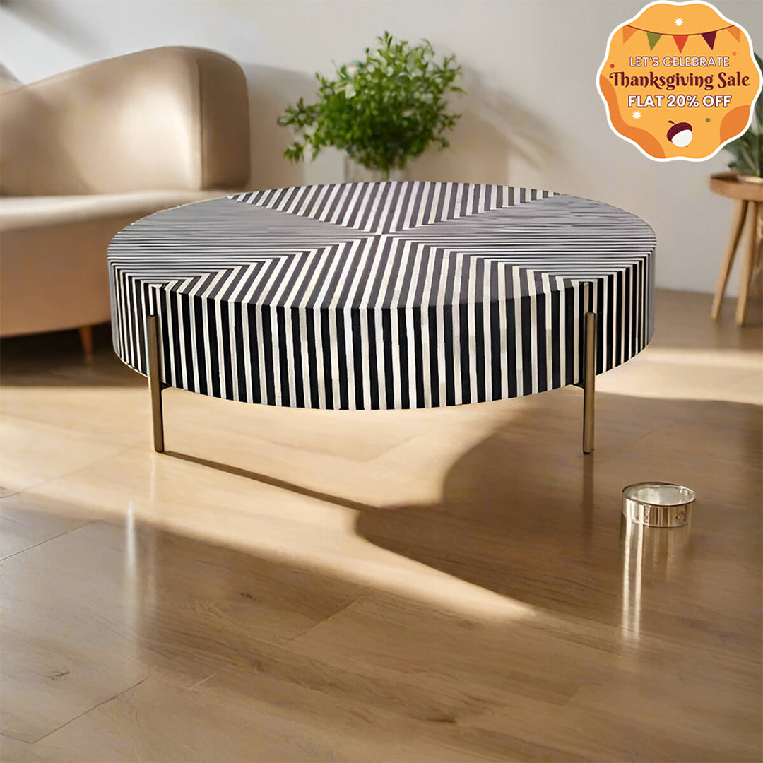 Bone Inlay Stripes Pattern Coffee Table