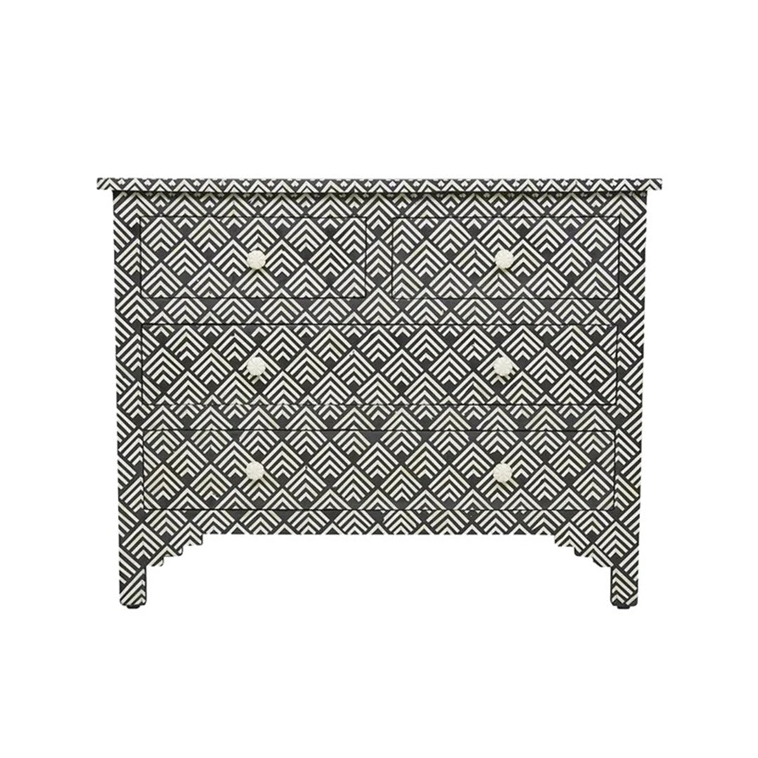 Bone Inlay Chest Of 4 Drawers , Optical Pattern In Black