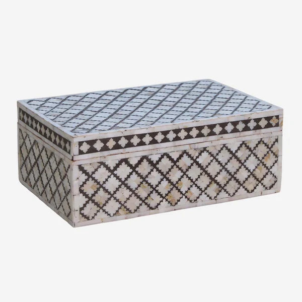 Handmade Mother Of Pearl Jewelry Box- Geometric Pattern