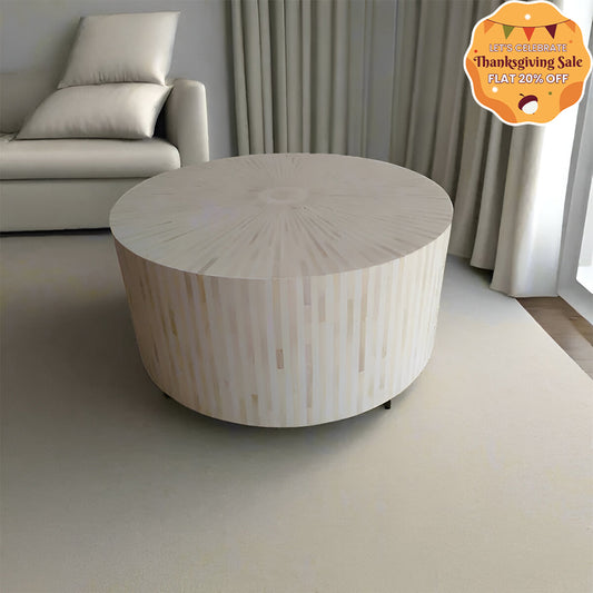 Handmade Customized Bone Inlay Round Coffee Table