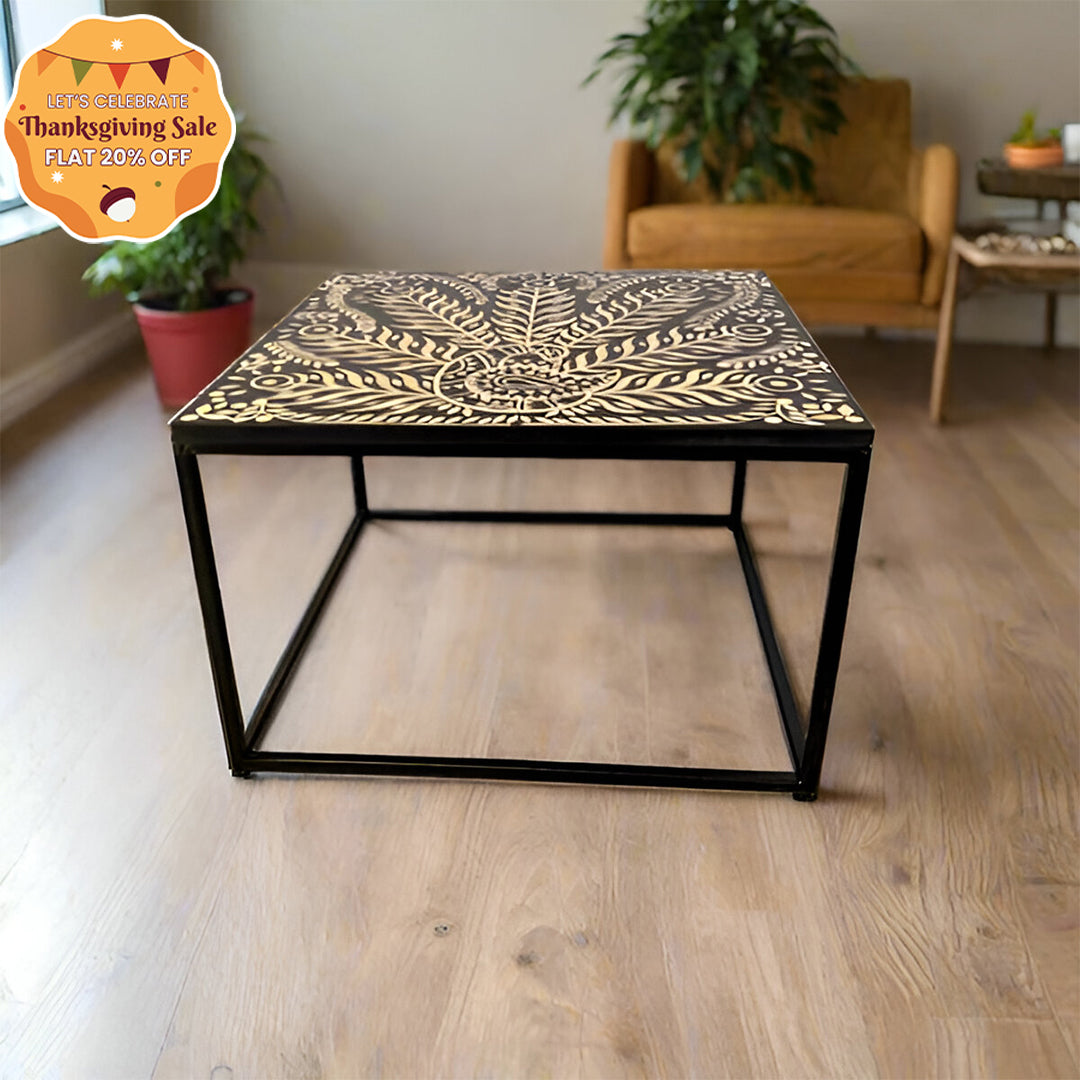 Handmade Bone Inlay Customized Peacock Pattern Coffee Table