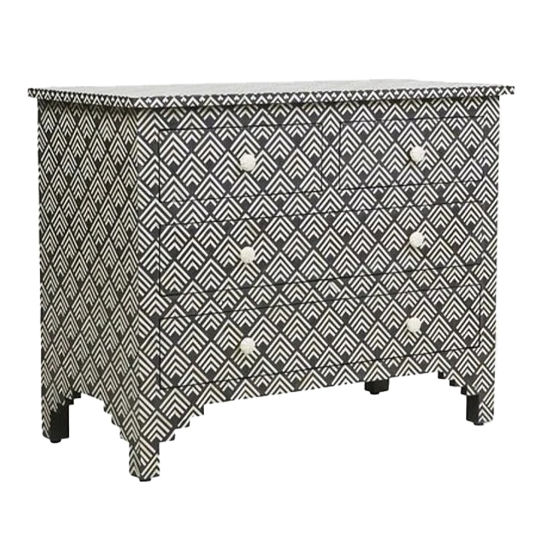 Bone Inlay Chest Of 4 Drawers , Optical Pattern In Black