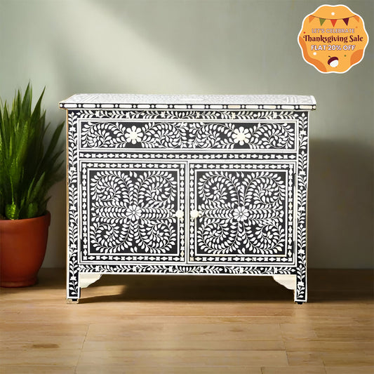 Bone Inlay Chest of Drawers/ Sideboard-Floral