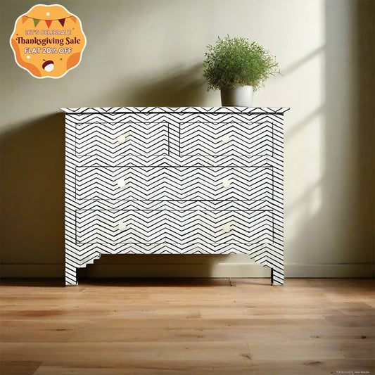 Bone Inlay Chest Of 4 Drawers , Chevron Pattern