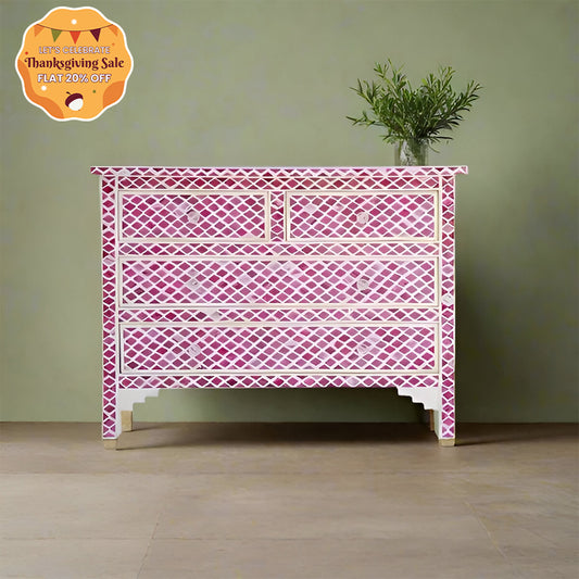 Bone Inlay Chest Of 4 Drawers , Eye Pattern In Pink