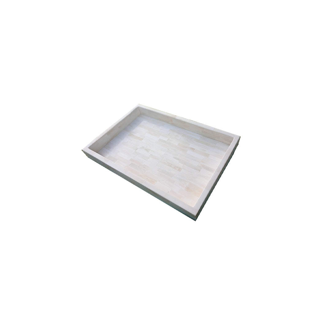 Handmade Bone Inlay Full Fitting Rectangle Tray (White)