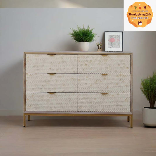 Bone Inlay Chest Of 6 Drawers, Fish Scale Pattern In White