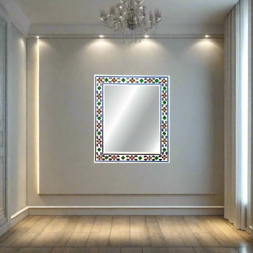 Beautiful Handmade Decorative Rectangle Glass Mirror Inlay/ Thikri Art