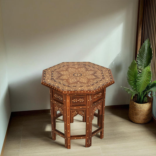 handmade Teak Wood Bone Inlay Pattern Stool