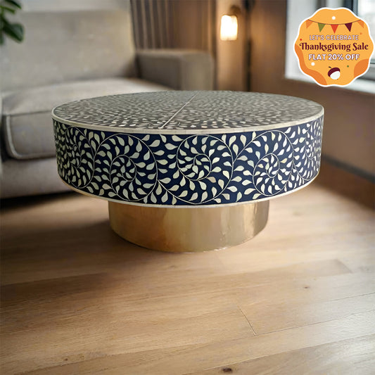 Handmade Customized Bone Inlay Round Coffee table