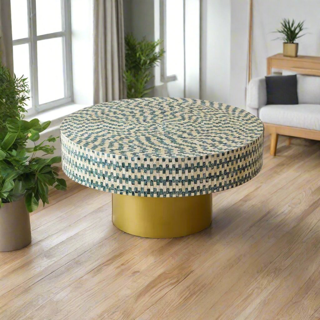 Handmade Customized Beautiful Mother of Pearl Round Coffee table