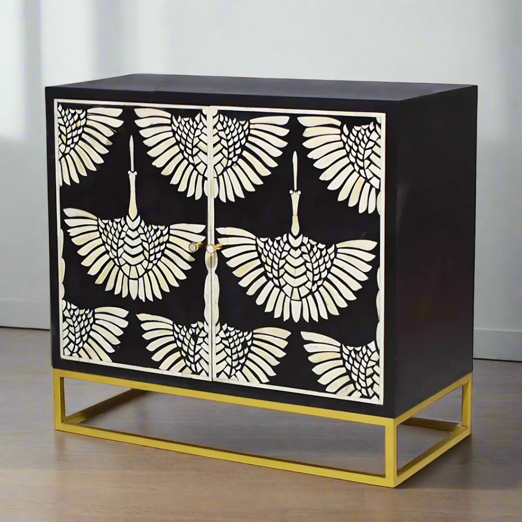 Customized Handmade Bone Inlay Feather patten bar Cabinet