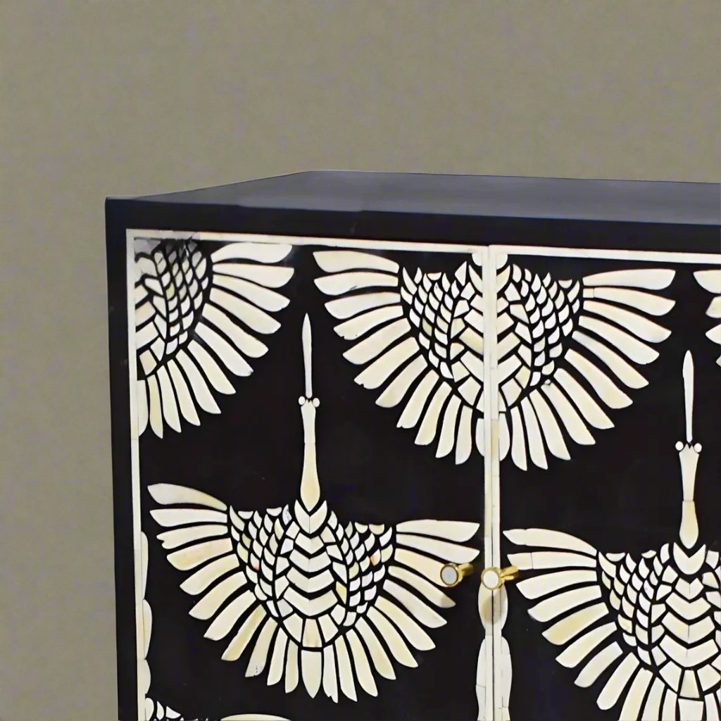 Customized Handmade Bone Inlay Feather patten bar Cabinet