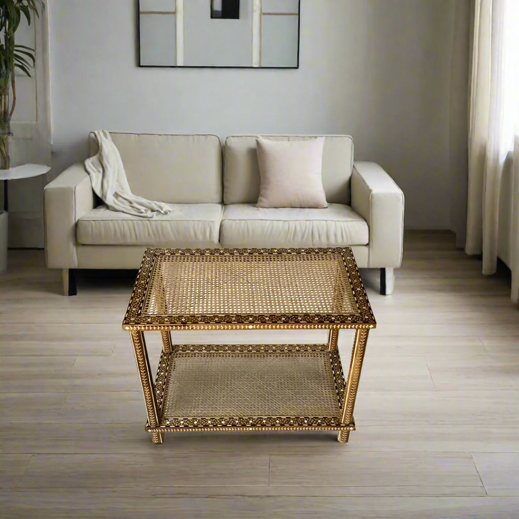 handmade Teak Wood Bone Inlay Pattern Stool