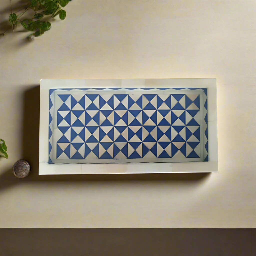 Handmade Customized Bone Inlay Geometric Pattern Serving Tray Best For Home Decor