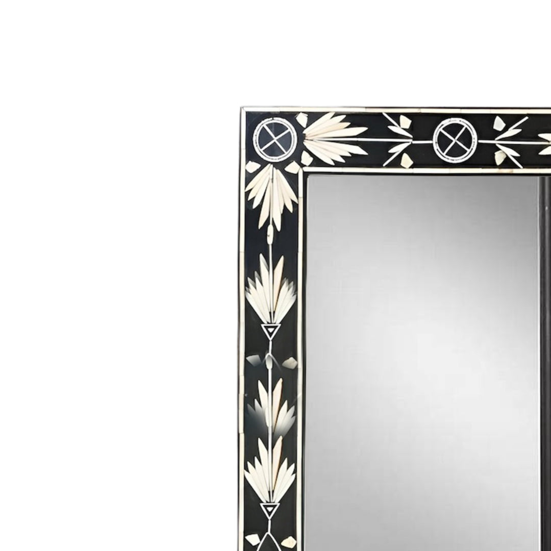 Handmade Bone Inlay Mirror Frame  Petal Pettren Black color