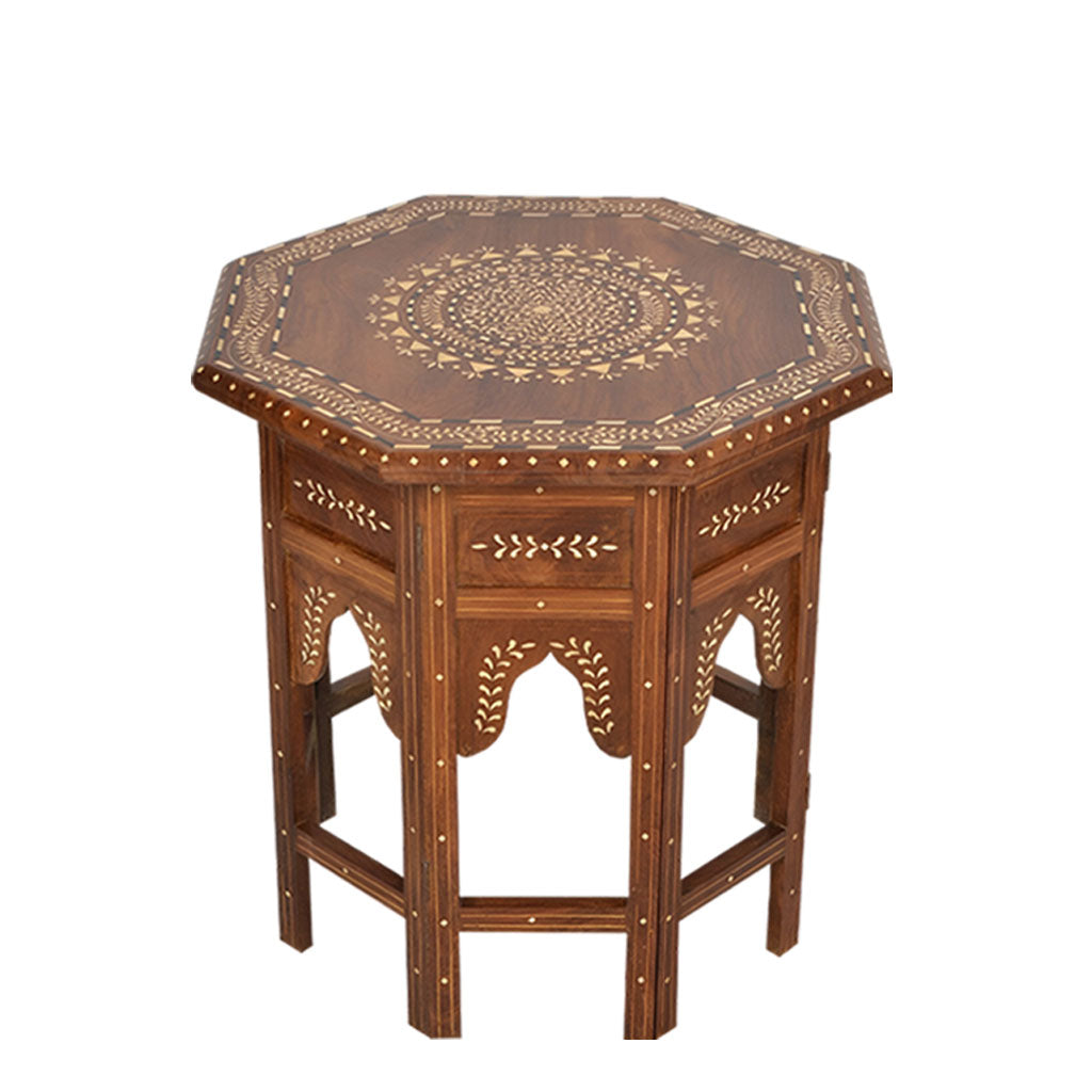 handmade Teak Wood Bone Inlay Pattern Stool