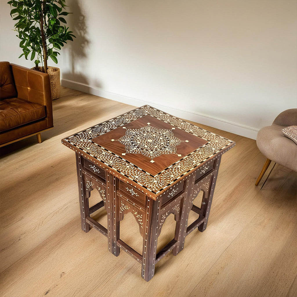 handmade Teak Wood Bone Pattern Stool