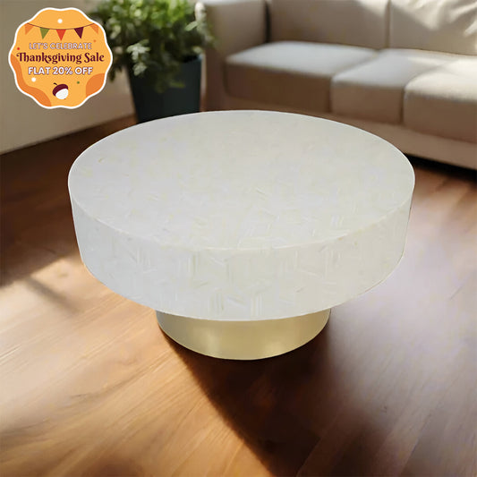 Handmade Customized Bone Inlay Round Coffee table