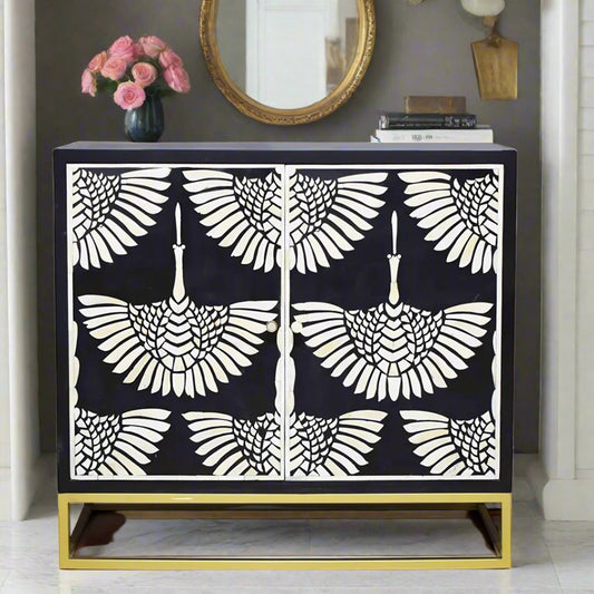 Customized Handmade Bone Inlay Feather patten bar Cabinet