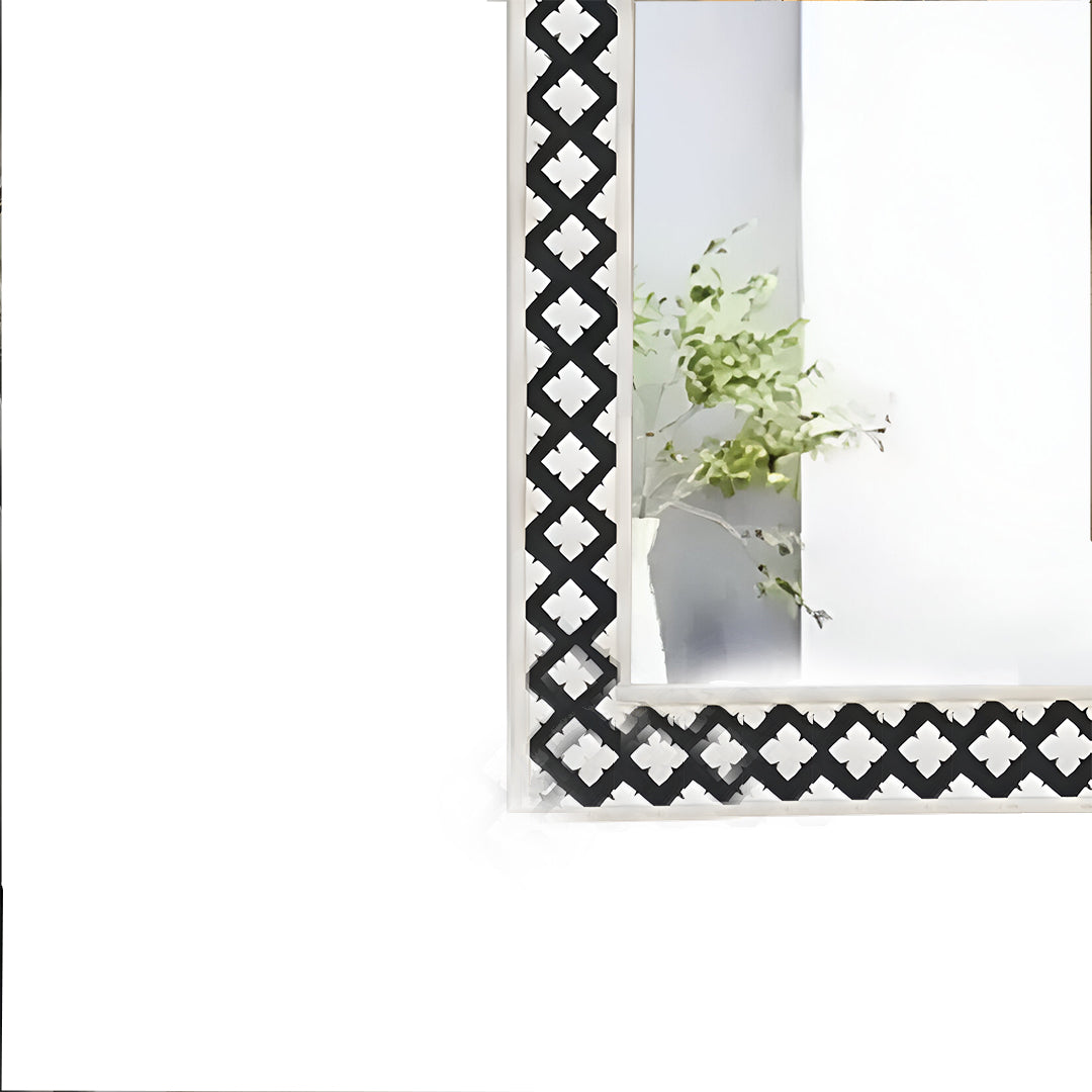 Handmade Bone Inlay Mirror Frame Zikzak Pettren Black color