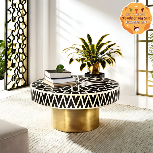 Geometric Moroccan Black Bone Inlay Coffee Table