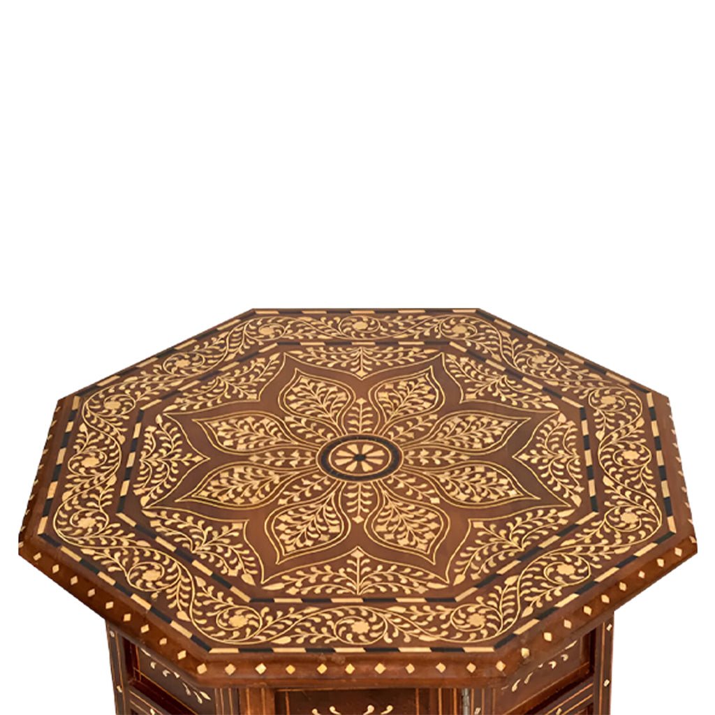 handmade Teak Wood Bone Inlay Pattern Stool