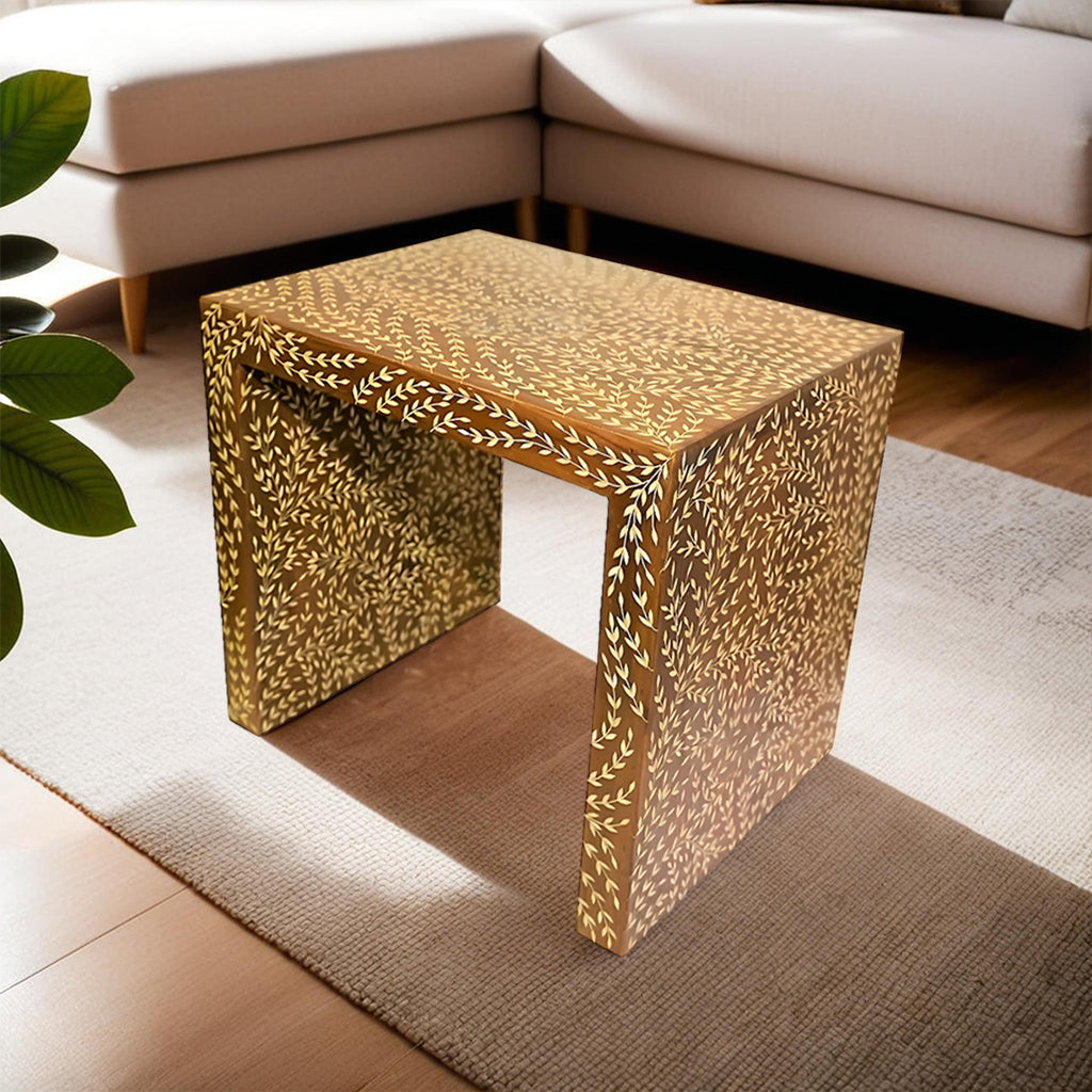 Handmade Teak Wood Bone Pattern Stool