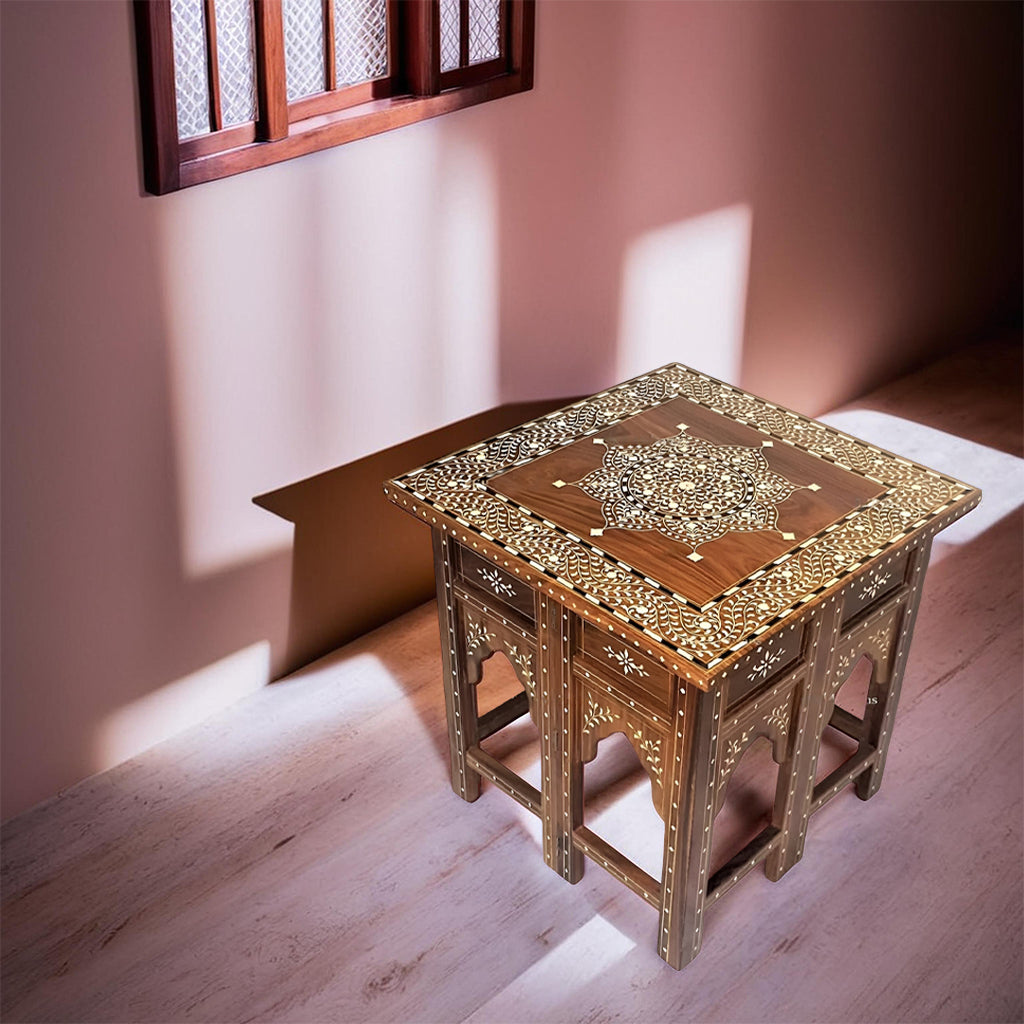 handmade Teak Wood Bone Pattern Stool