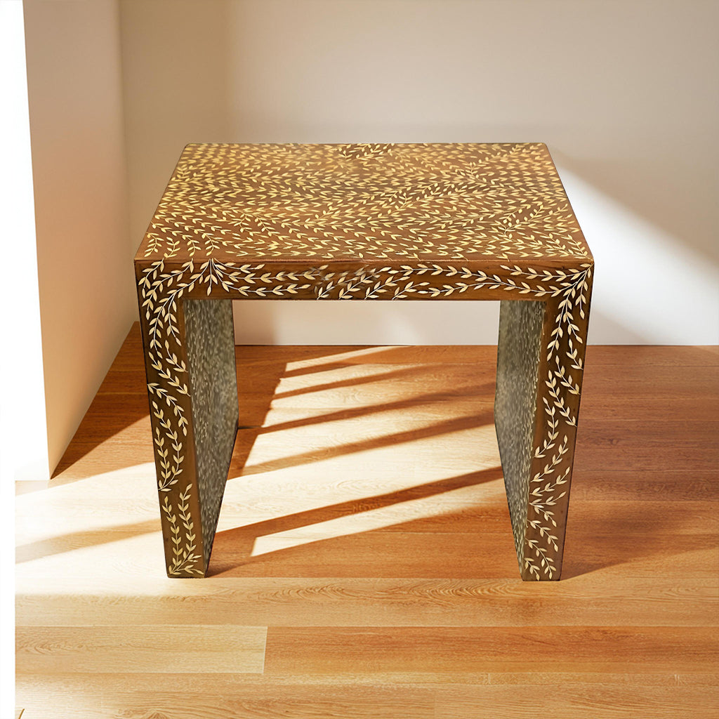 Handmade Teak Wood Bone Pattern Stool