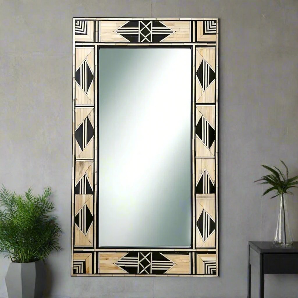 Handmade Bone Inlay Mirror Frame  Abstract Pettren Black color