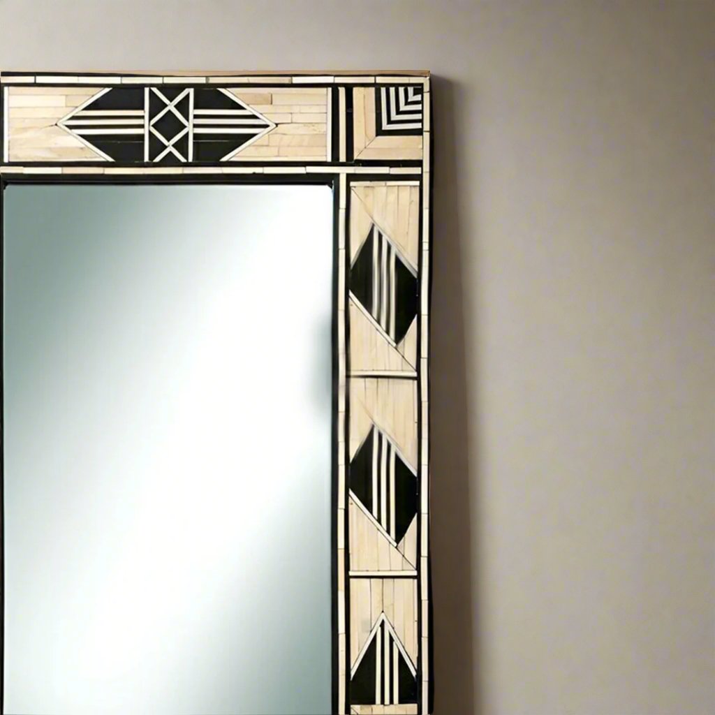 Handmade Bone Inlay Mirror Frame  Abstract Pettren Black color