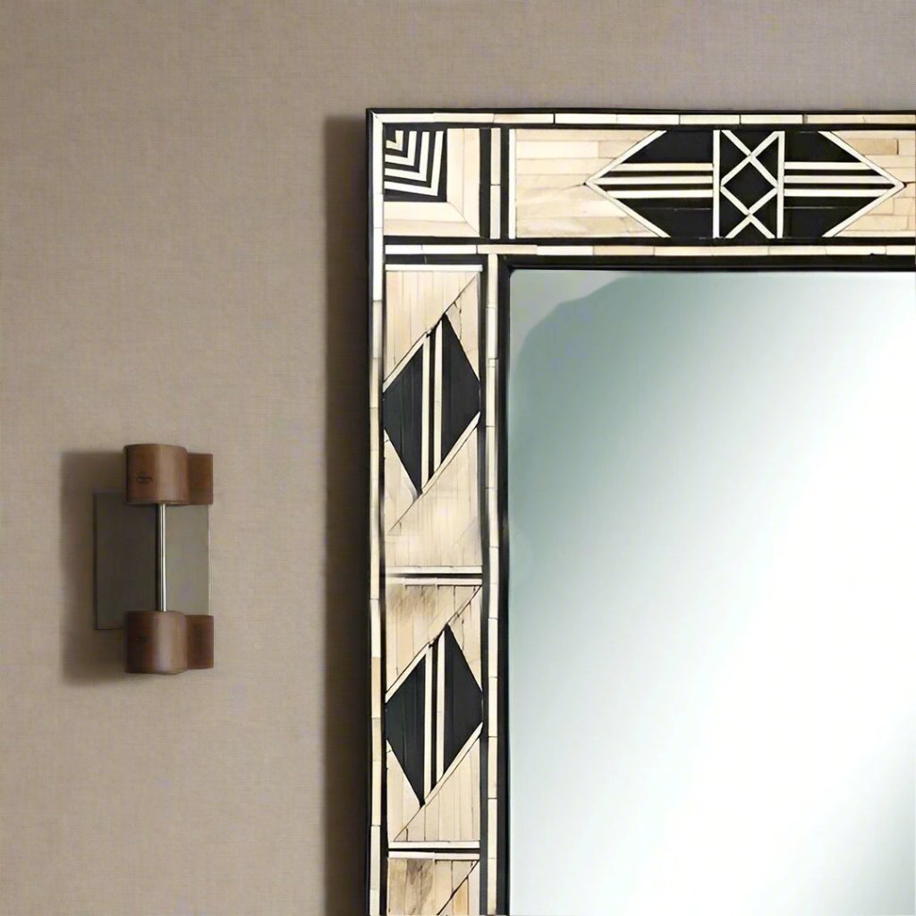 Handmade Bone Inlay Mirror Frame  Abstract Pettren Black color