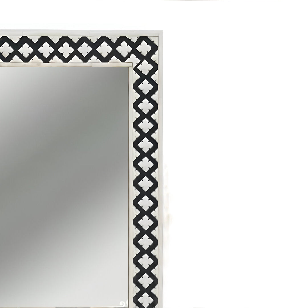 Handmade Bone Inlay Mirror Frame Zikzak Pettren Black color