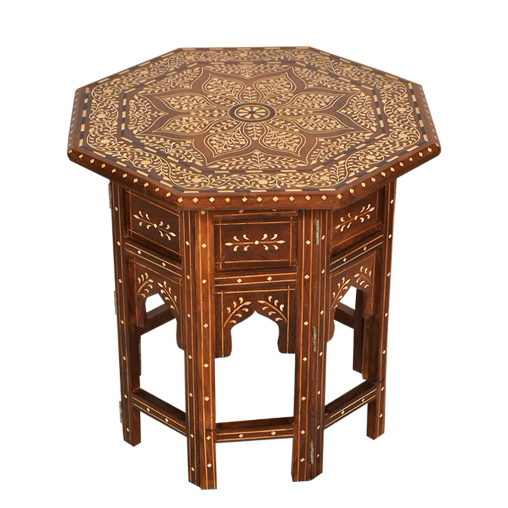 handmade Teak Wood Bone Inlay Pattern Stool