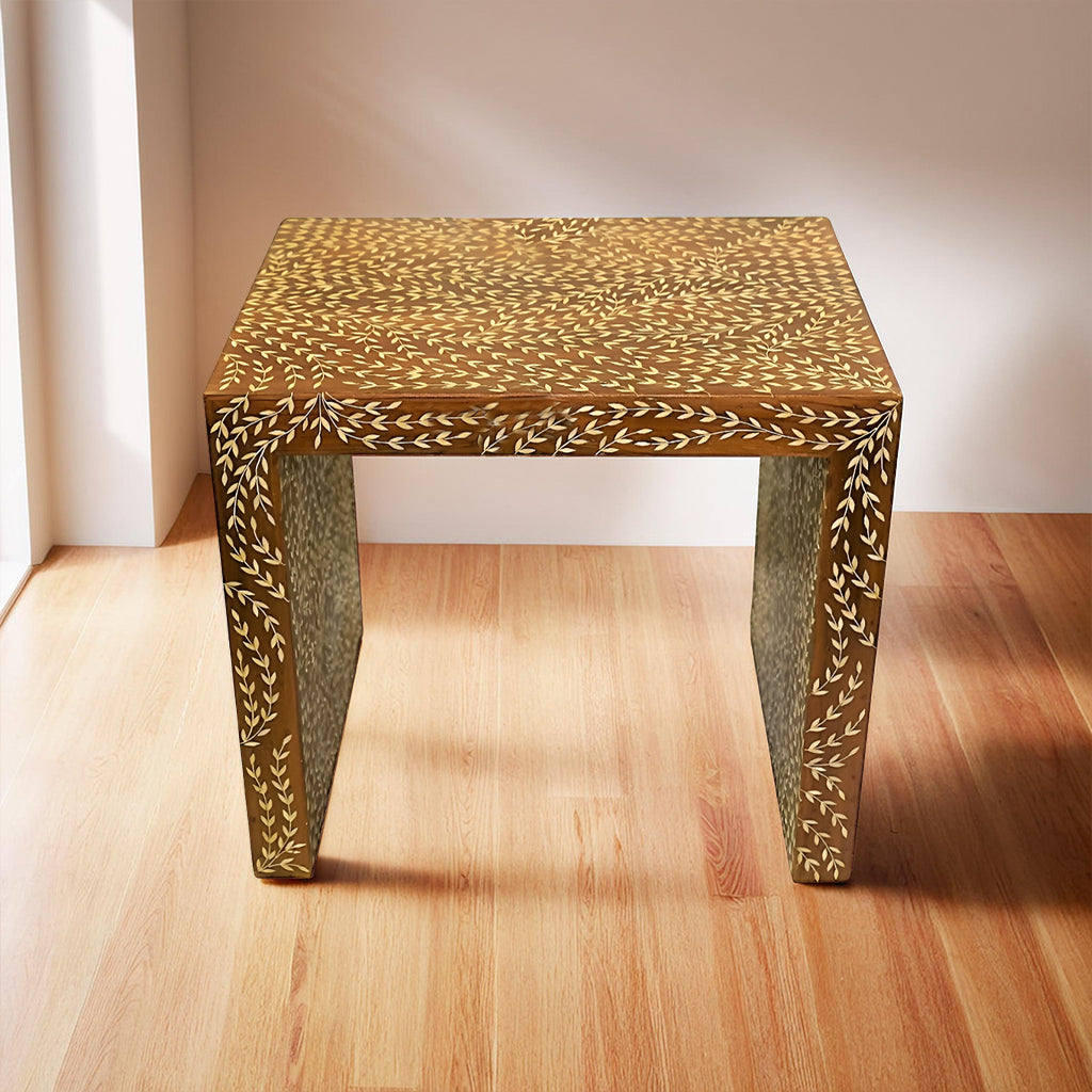 Handmade Teak Wood Bone Pattern Stool