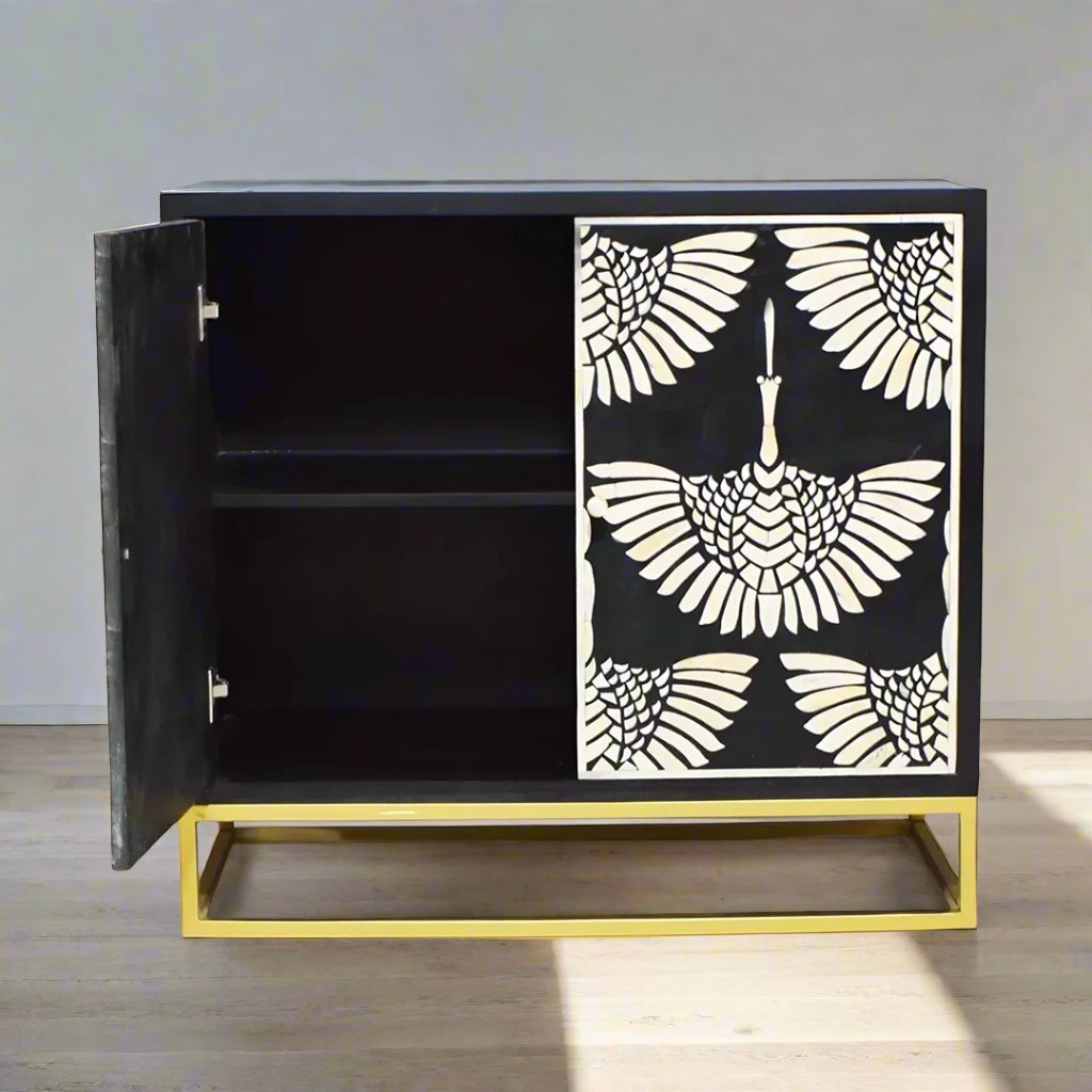 Customized Handmade Bone Inlay Feather patten bar Cabinet