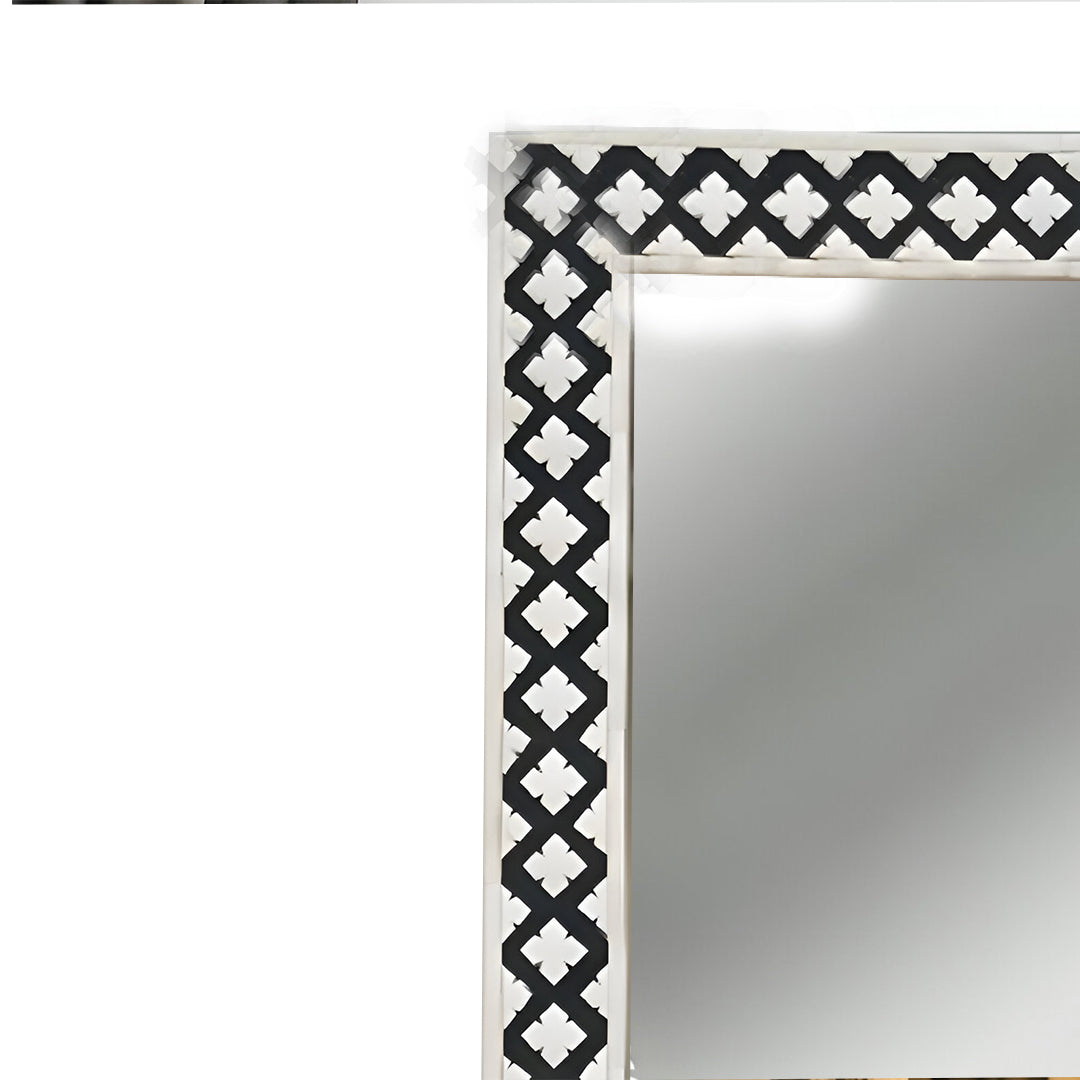 Handmade Bone Inlay Mirror Frame Zikzak Pettren Black color