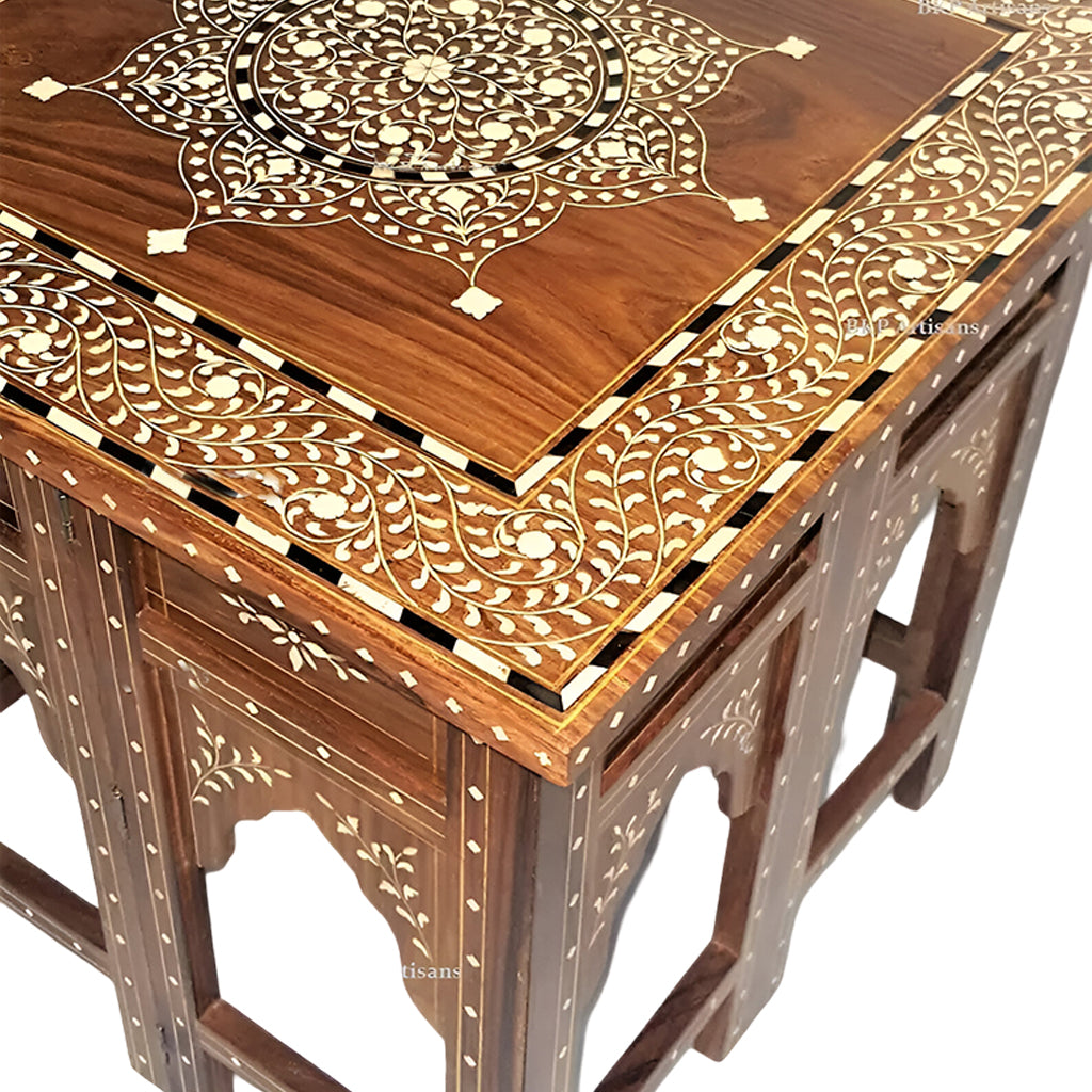 handmade Teak Wood Bone Pattern Stool