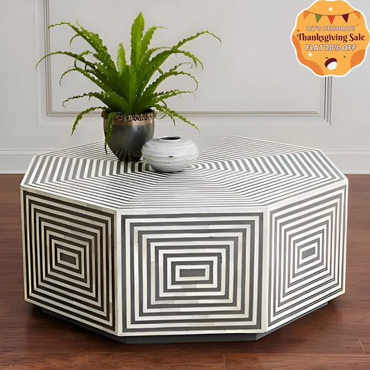 Bone Inlay Geometric Octagonal Coffee Table