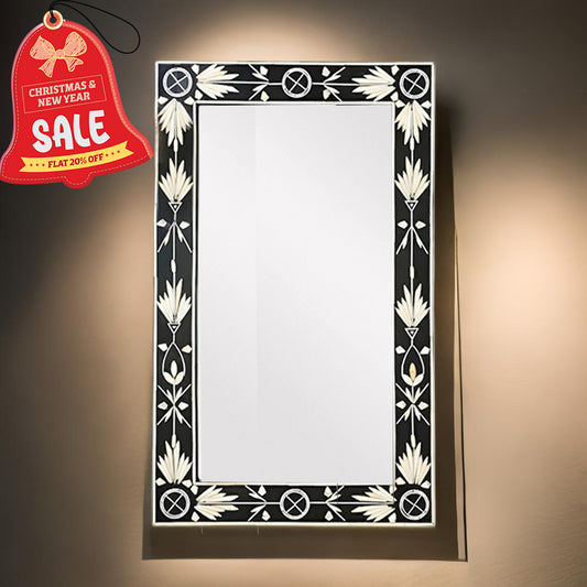 Handmade Bone Inlay Mirror Frame  Petal Pettren Black color