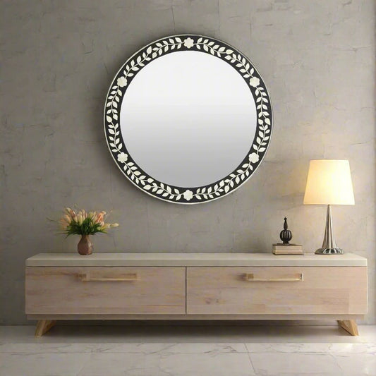 Handmade Customized Bone Inlay Round Mirror Frame