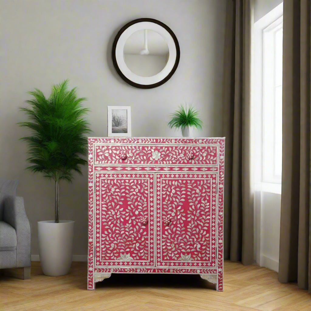 Mother Of Pearl Inlay Small Chest Of Drawers/ Cabinet