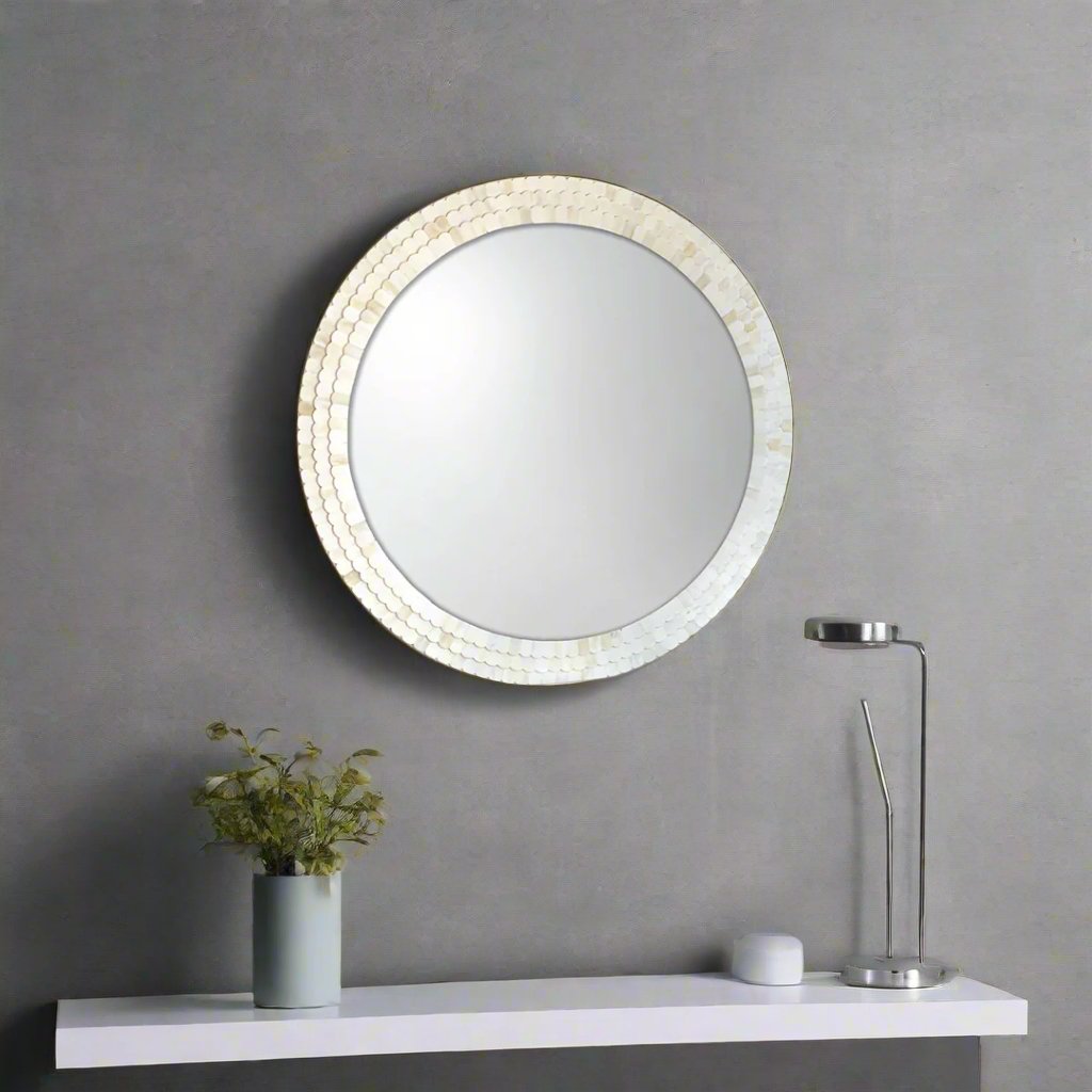 Handmade Scallop Bone Inlay Round Mirror Frame