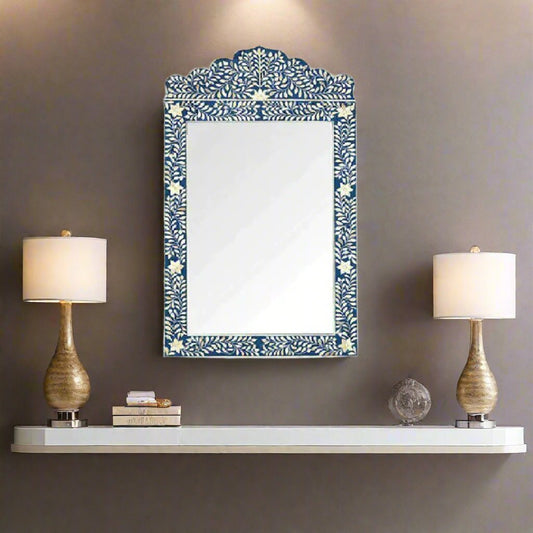 Bone Inlay Blue Floral Mirror Frames with Complimentary Mirror