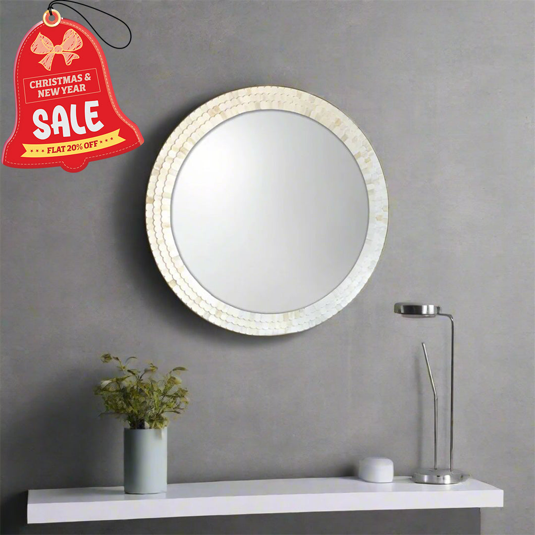 Handmade Scallop Bone Inlay Round Mirror Frame